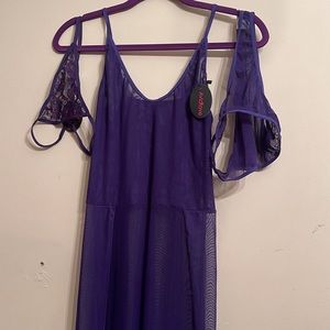 Avidlove purple lingere dress set with gstring and Mesh bikini panties